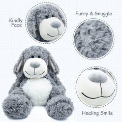 WEIGEDU Smiling Gray Puppy snuggle pose offers comforting bedtime companion