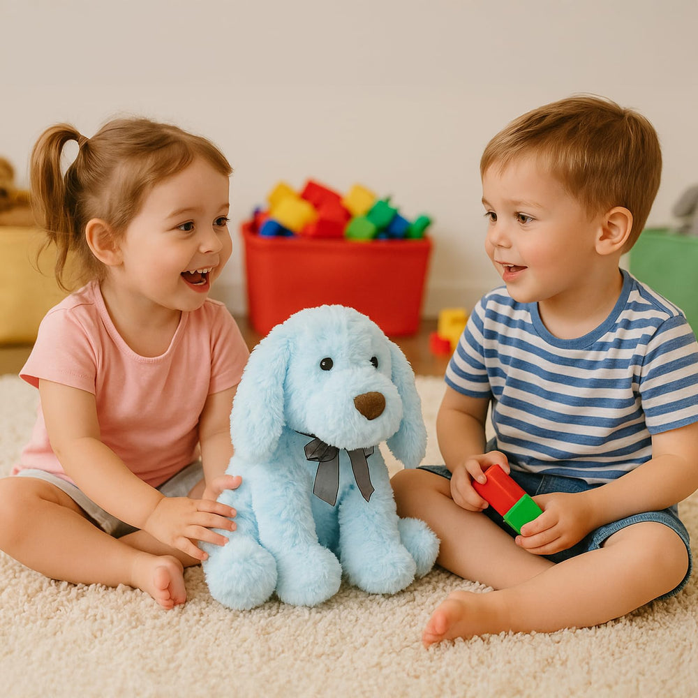 WEIGEDU soft blue doodle plush puppy ready for play