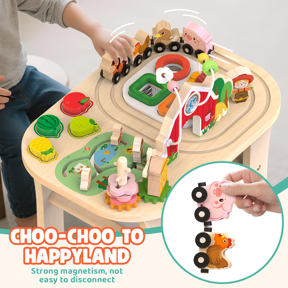 Weilim Activity Table stacking farm figures encourages imaginative solo or shared play.