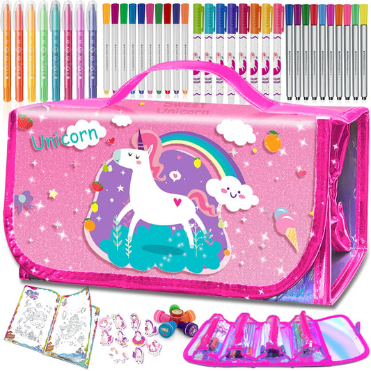 Weirtoya 56 PCS markers with tote bag for travel-friendly coloring sessions.
