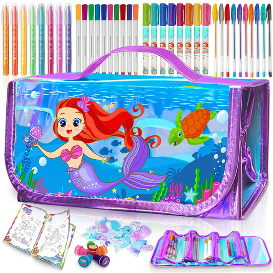 weirtoya 56-piece marker set in glitter tote for kids' on-the-go art
