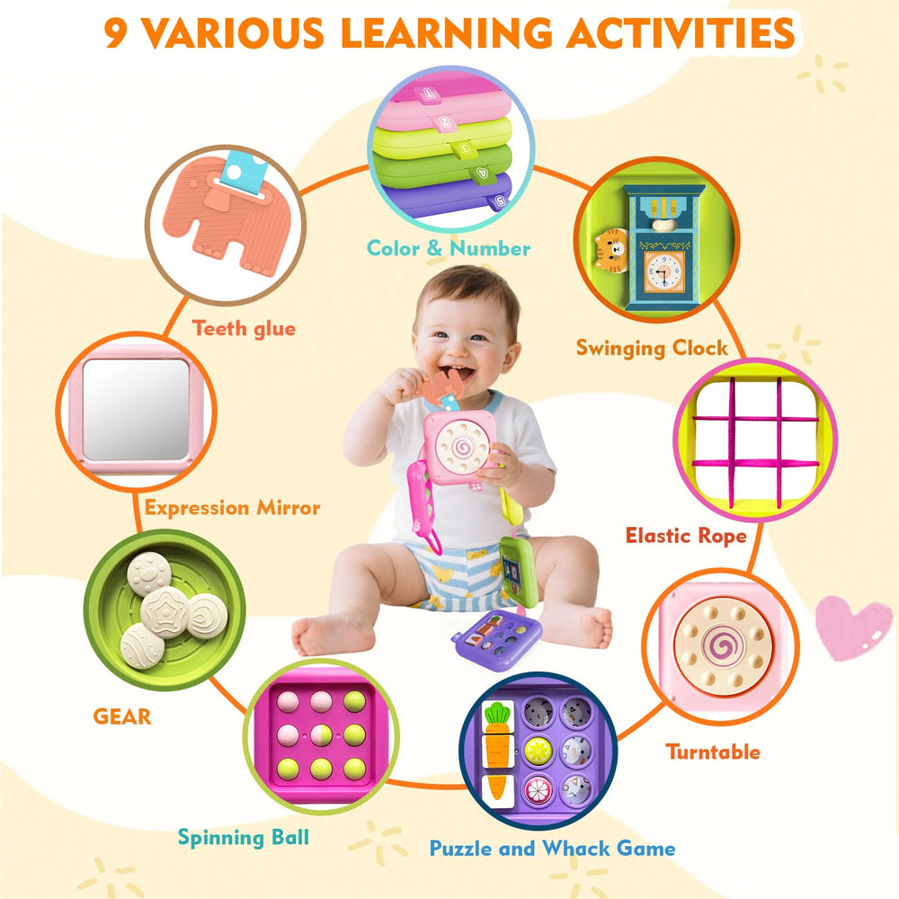 weirtoya Busy Board teething-safe parts provide gentle relief during play