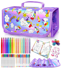 Weirtoya unicorn markers 56 piece in glitter pencil case for kids art sessions