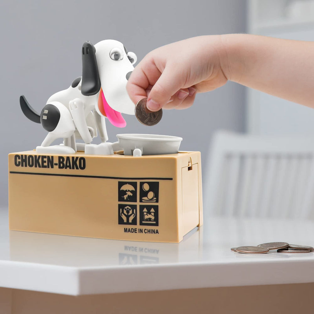 Wekity Hungry Dog Piggy Bank base with twist latch for easy money retrieval.