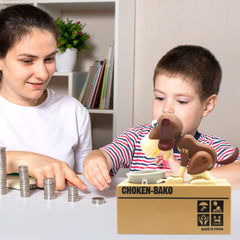 Wekity Hungry Dog Piggy Bank coin-on-top action during use