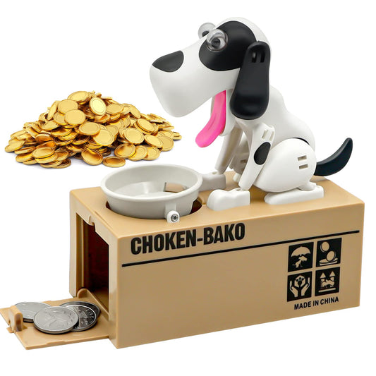 Wekity Hungry Dog Piggy Bank front view encouraging kids to save with a playful design.