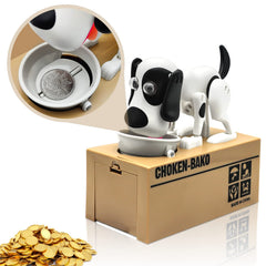 Wekity Hungry Dog Piggy Bank top view showing coin on the lid for dramatic saving.