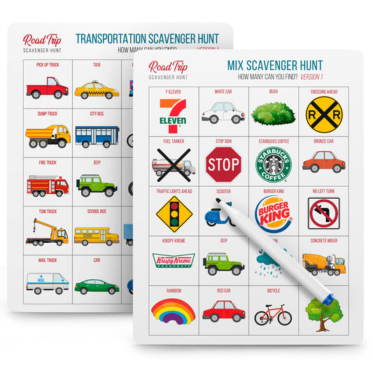 WELL BALANCED Car Bingo shows 12 dry-erase cards for engaging road trips.