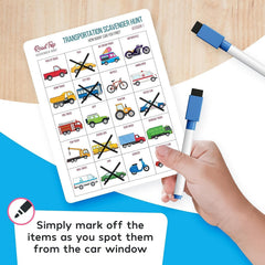 WELL BALANCED Car Bingo family playing in car promotes shared road trip fun.