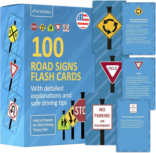 Well Balanced road signs flash cards for DMV prep and recall.