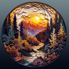 Welsky Sunset Forest puzzle on table enhances living room decor.