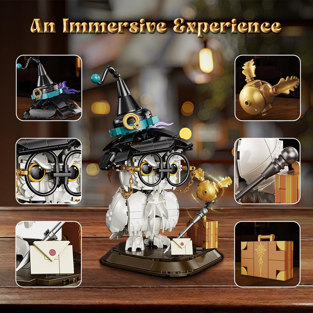 WEMEWEME Owl Building Set glasses highlight creative construction and concentration.