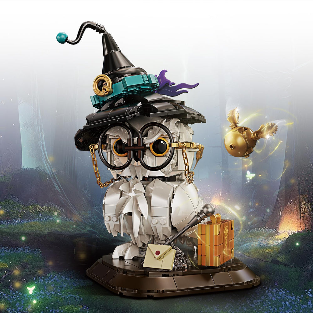 WEMEWEME Owl Building Set with wizard hat inspires imaginative play and storytelling.
