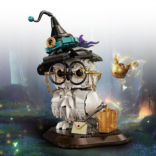 WEMEWEME Owl Building Set with wizard hat inspires imaginative play and storytelling.