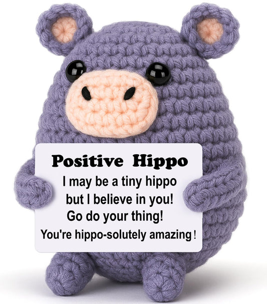 Weming gray crochet hippo amigurumi 4-inch on desk adds charm and focus