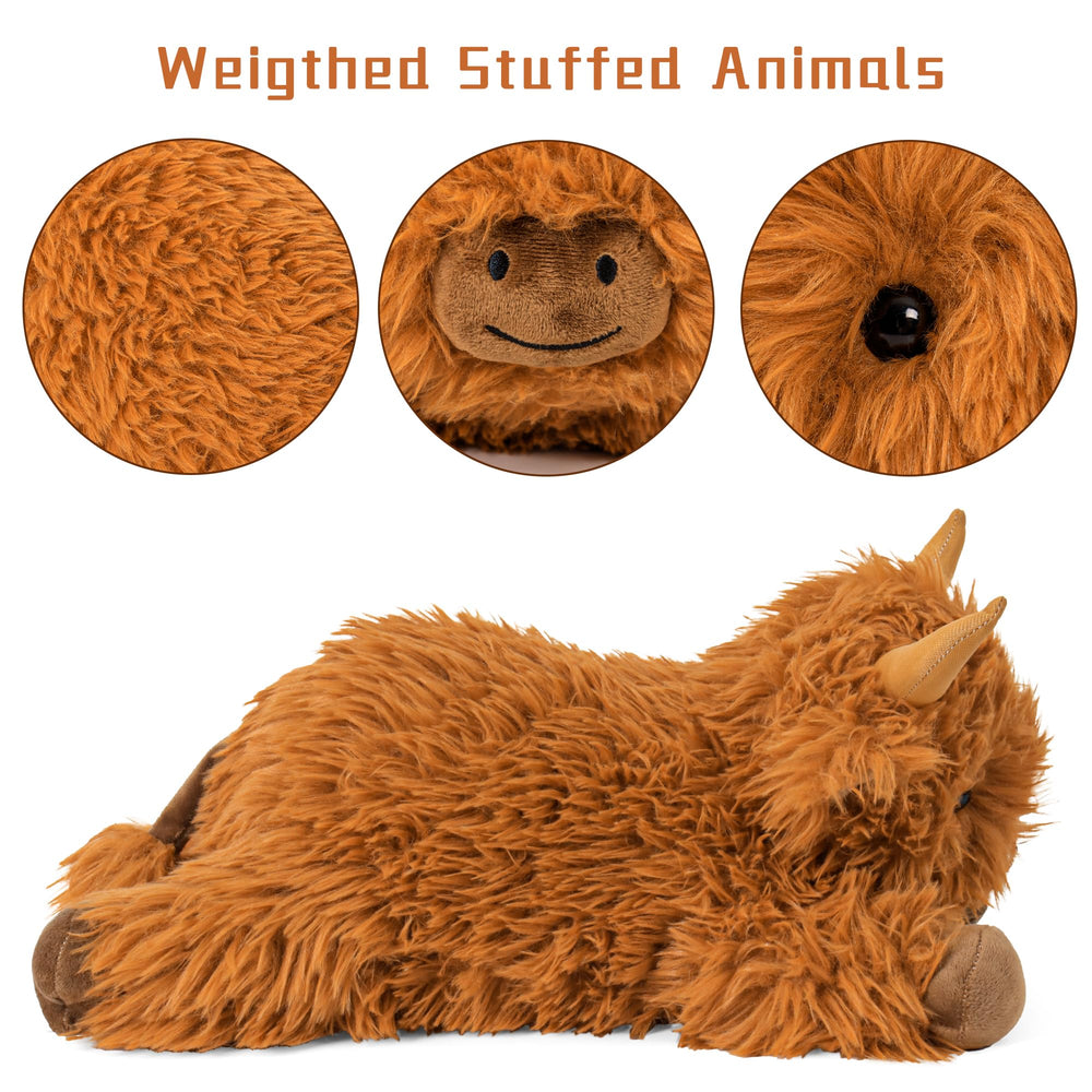 Wepop Highland Cow weighted plush side view for calming tactile feel