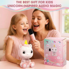 WERNNSAI unicorn mini karaoke two-mic setup ideal for family duets and play.