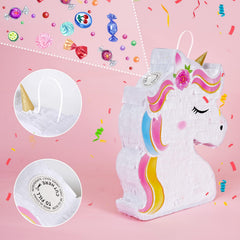 WERNNSAI Unicorn Piñata interior space fits up to 5 lbs of fillers.