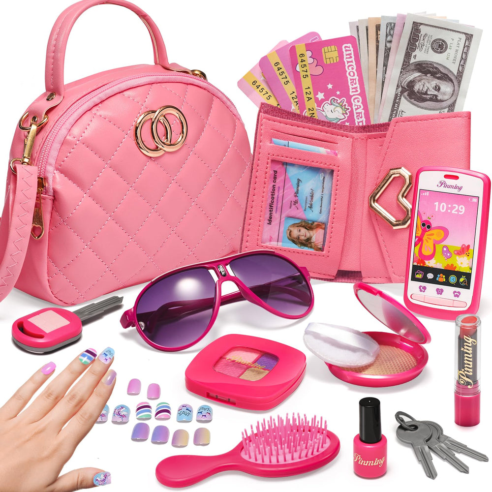 WESAYEE pink purse with accessories for imaginative dress-up play
