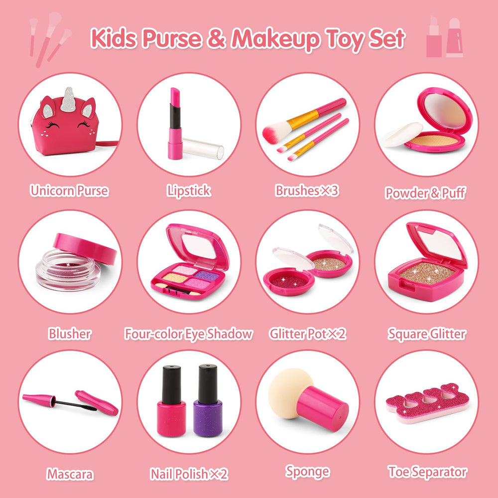 WESAYEE real-looking brushes and powder puff for kid-friendly makeup play.