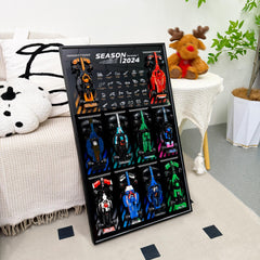 WETCEAOM display wallboard with aluminum frame highlights Lego Speed Champions on a sleek wall display.