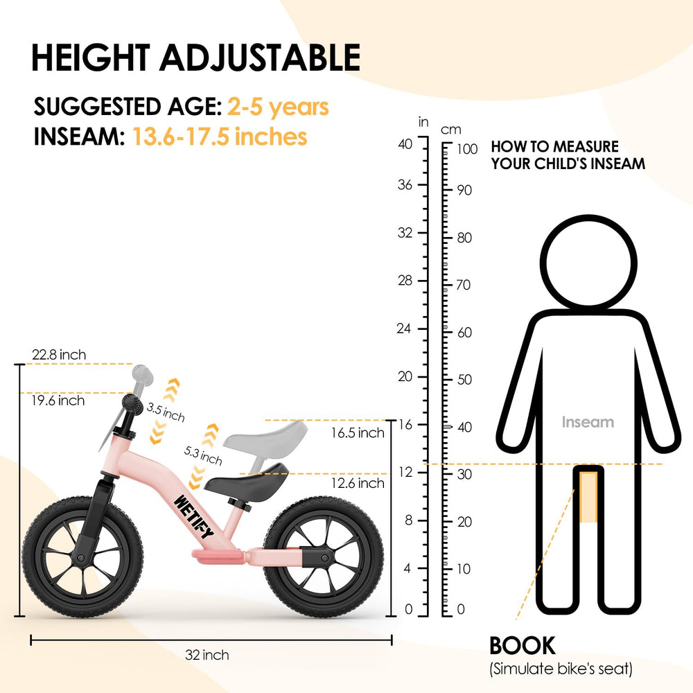 WETIFY Balance Bike pink quick-release lever makes height tweaks tool-free.