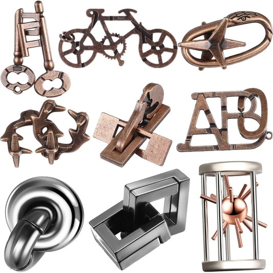 Wettarn 9-piece metal brain teaser puzzle interlocking layout to boost concentration.