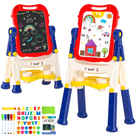 Weudear double-sided magnetic kids easel offers versatile rotating drawing surfaces.