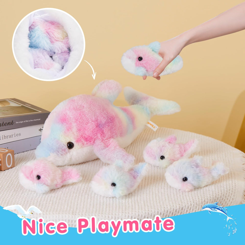 WEWILL rainbow dolphin 5-inch baby plush, perfect for classroom rewards.