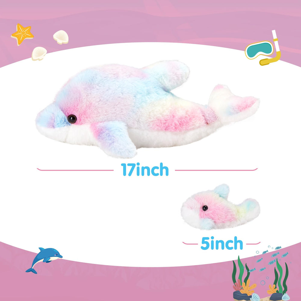 WEWILL rainbow dolphin 5-inch baby plush, decor-ready play buddy.