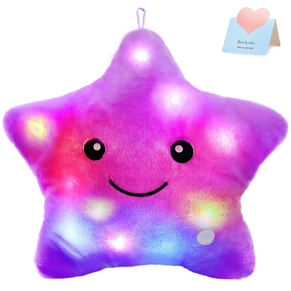 WEWILL Twinkle Star LED pillow in purple for cozy night decor