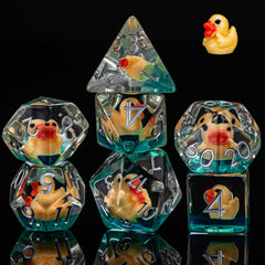Weyano Resin D&D D10 dice with rose-gold font on clear resin.