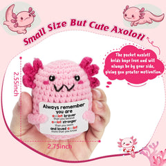 WEYON crochet axolotl plush, cozy companion for study breaks and travel.