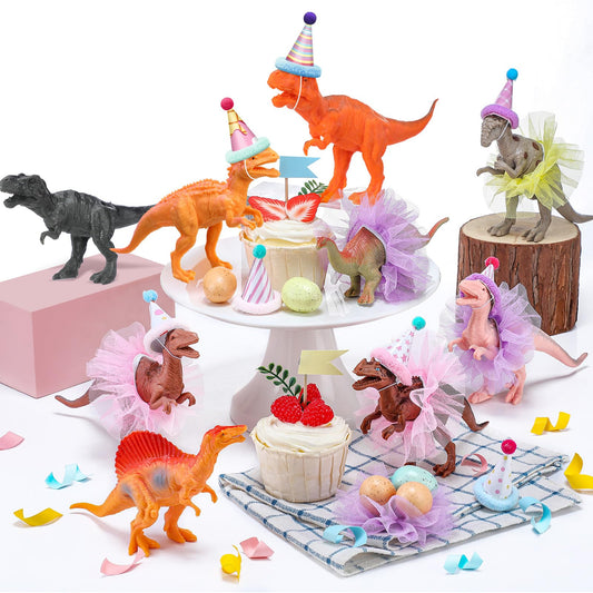 Weysat dinosaur figurines in vibrant colors for cake toppers and decor.