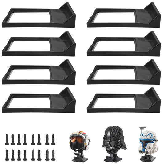 WFCYX 8-pc black wall-mount stand displaying Lego helmets clearly