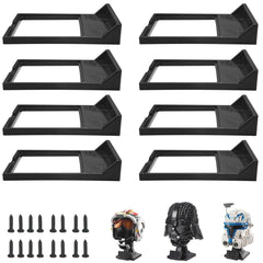 WFCYX 8-pc black wall-mount stand displaying Lego helmets clearly