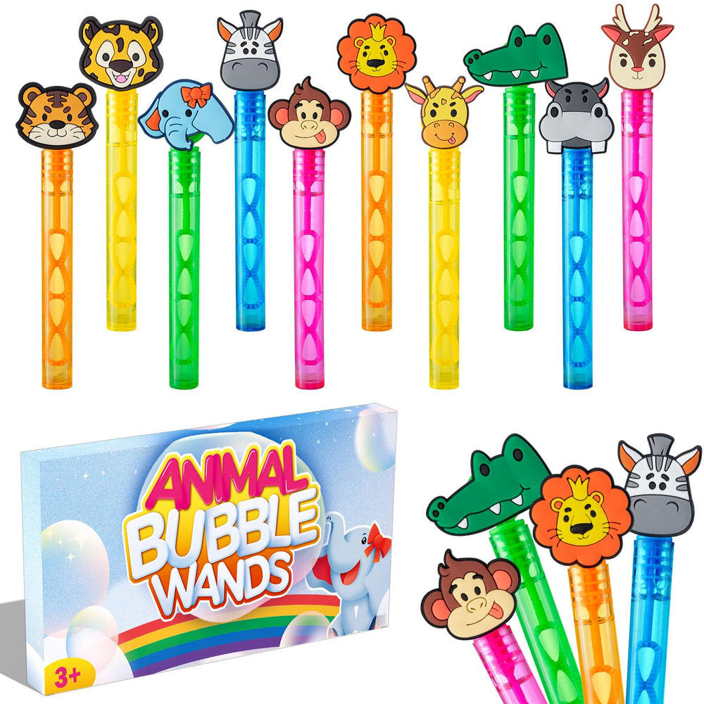 WHALEISLAND Jungle Safari bubble wands set with 20 animal designs for party favors