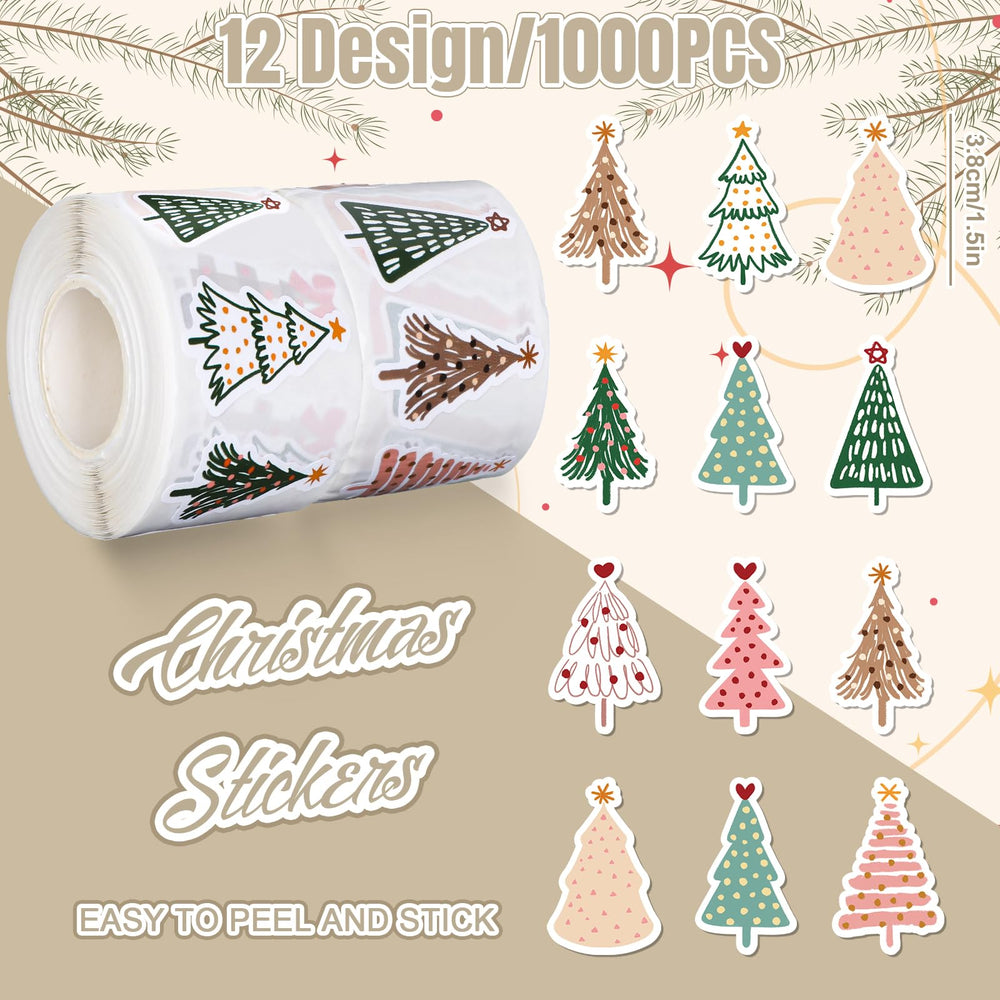 Whaline boho Xmas stickers on envelopes enhance invitations with pine designs.