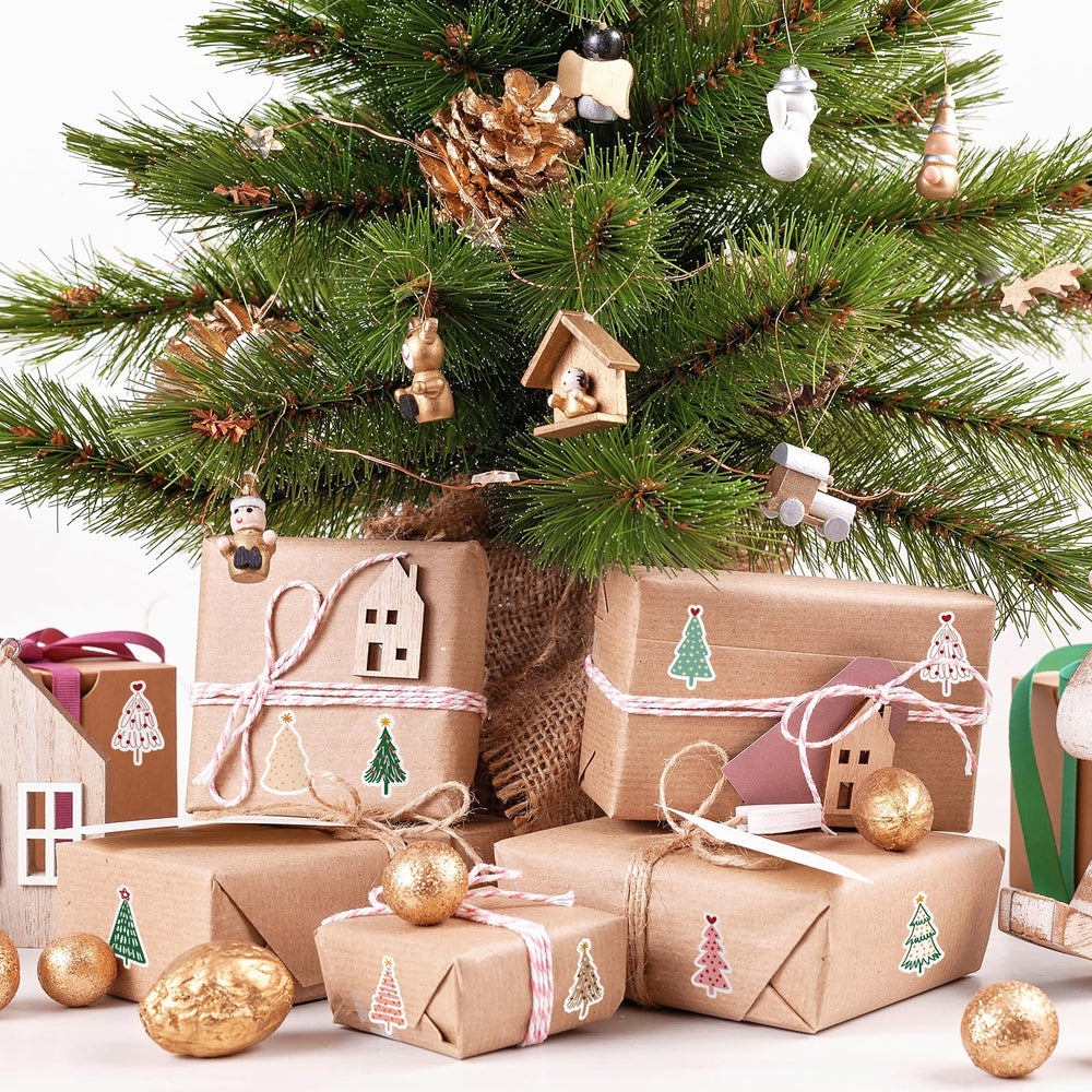Whaline boho stickers for gift bags and wrapping with holiday vibe.