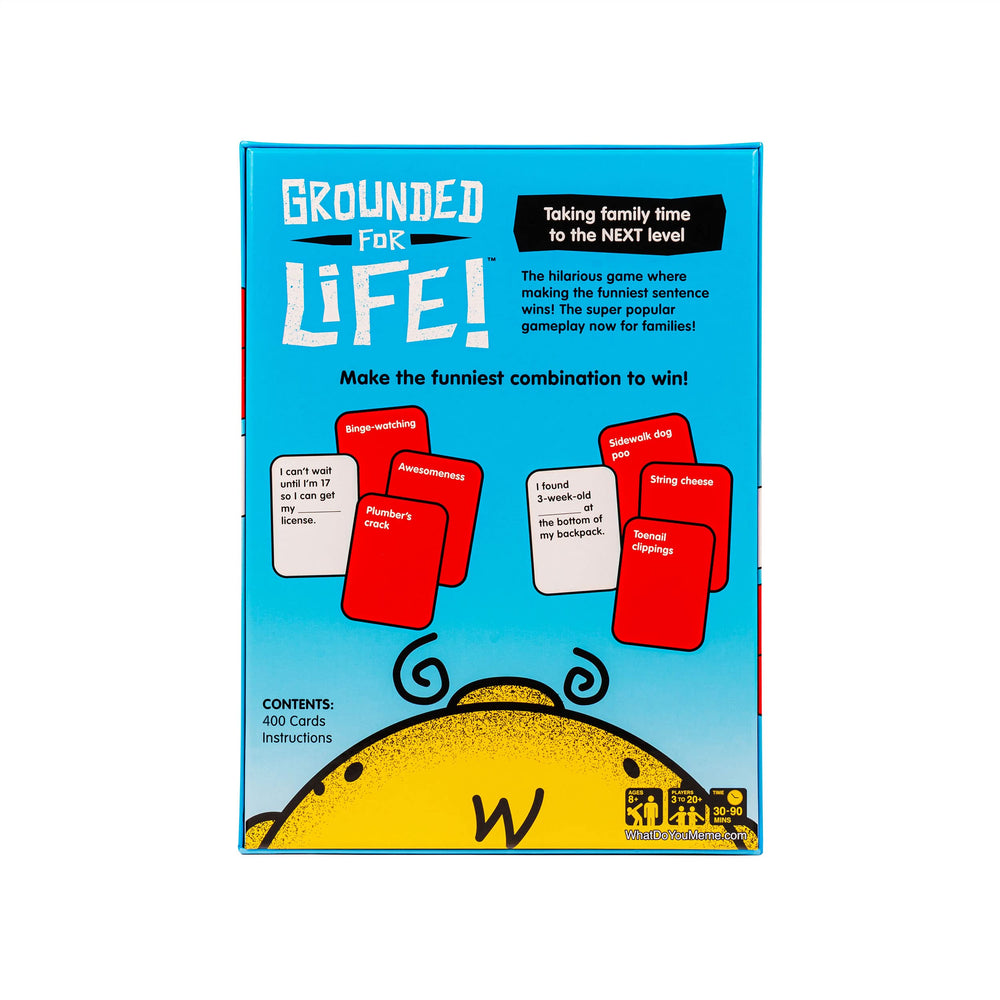 What Do You Meme? Grounded for Life instructions guide quick setup and play.