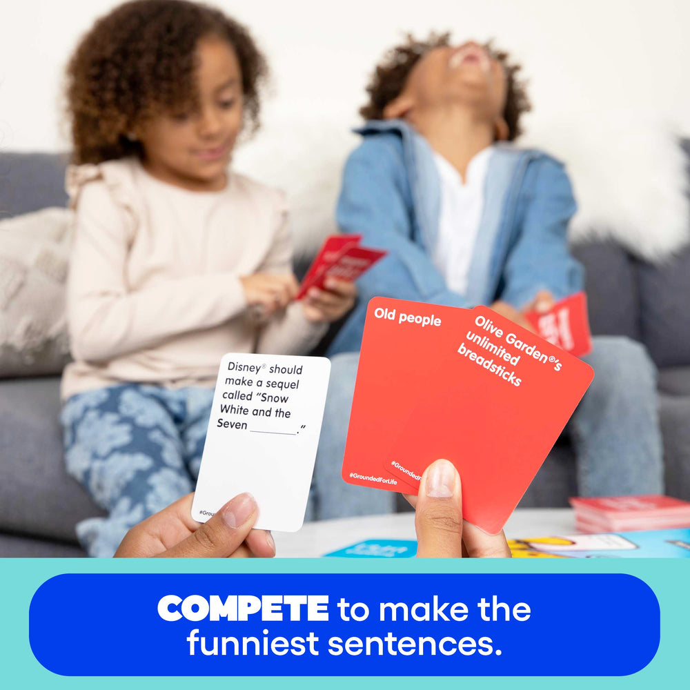 What Do You Meme? Grounded for Life playing area setup invites giggles.