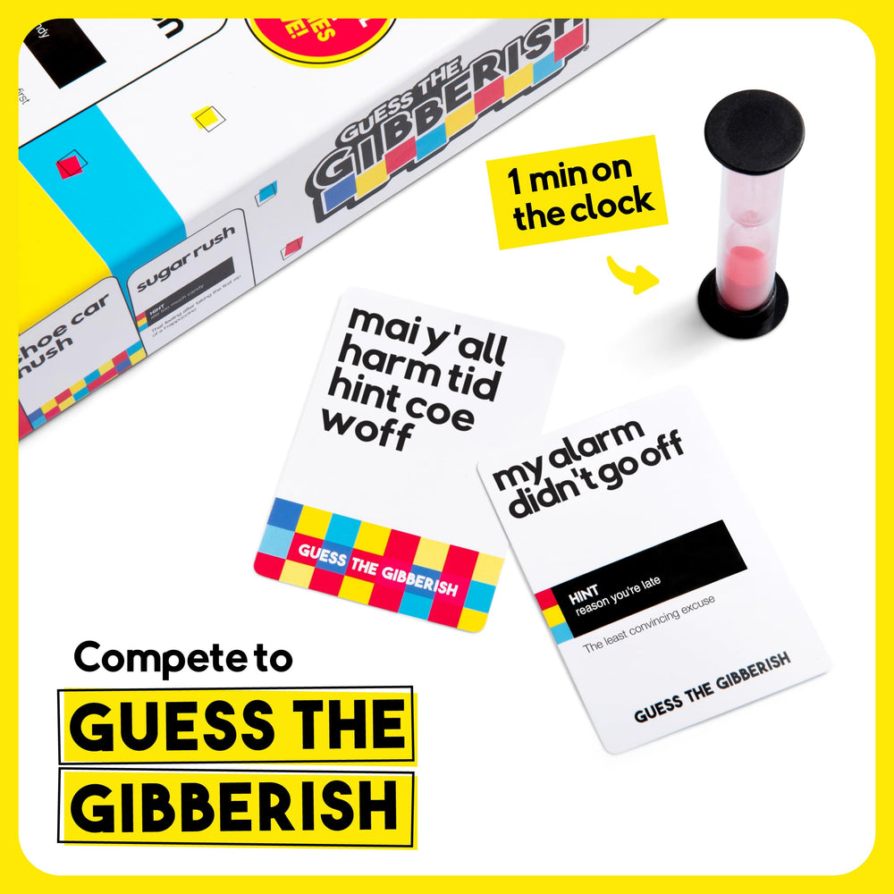 WHAT DO YOU MEME? Guess The Gibberish sand timer guides fast, fun guessing.