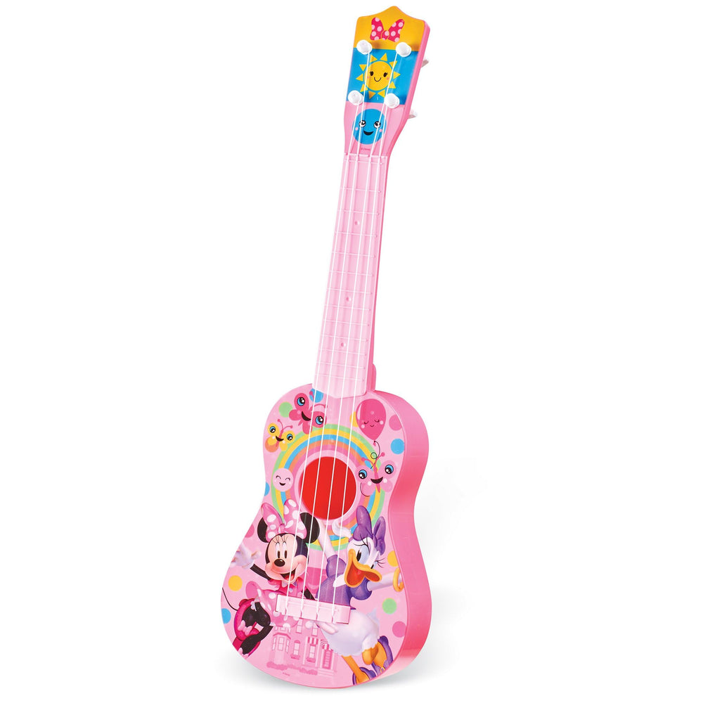 What Kids Want Disney Minnie Mouse pink guitar with 21.5-inch size, ideal for beginner music practice.
