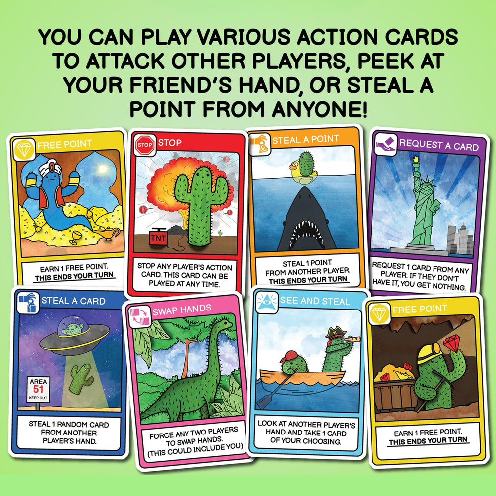 Compact box for What's The Point? The Cactus Card Game keeps fun portable for travel and quick sessions.