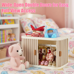 WhelvePoo doll wardrobe top shelf saves tiny accessories in view