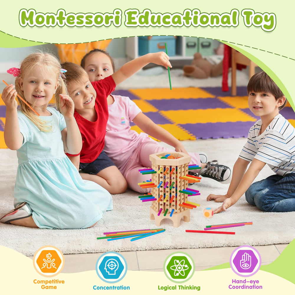 WhimsiPlay 36 colorful sticks arranged for hands-on dexterity and counting fun.