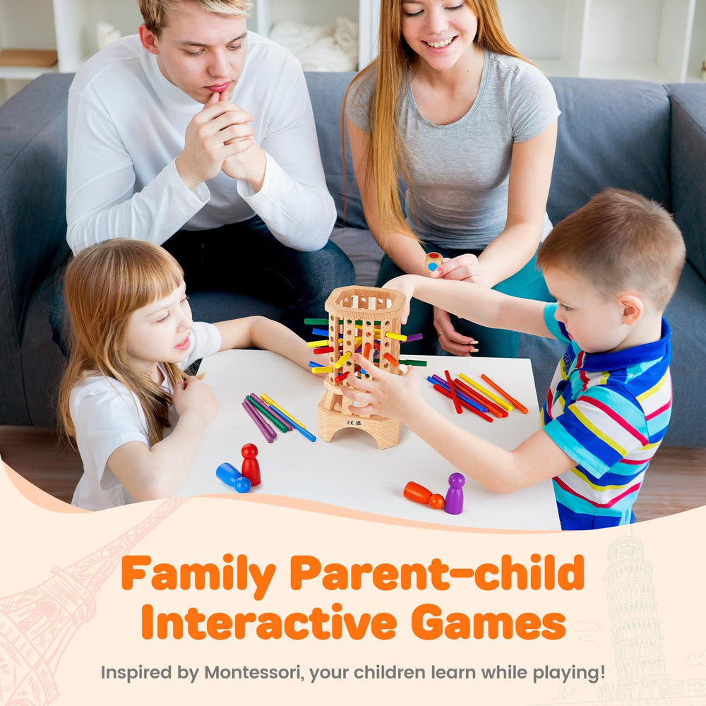 WhimsiPlay family game night scene with kids and adults playing together.