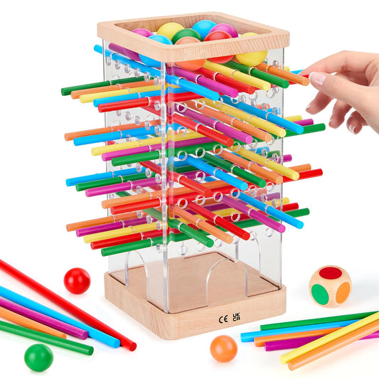 WhimsiPlay Montessori wooden board game with sticks and dice for family play