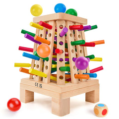 WhimsiPlay Montessori pyramid sticks game for family learning and coordination.