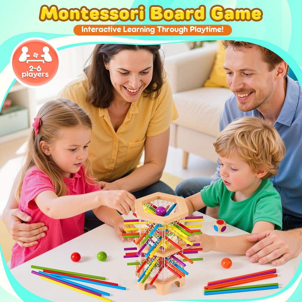 WhimsiPlay tower-building wooden game – enhances fine motor skills during play.